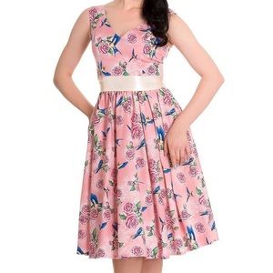 Hell Bunny ‘Lacey’ 50s dress in pink swallow rose